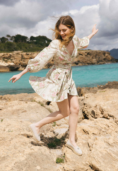 Envelope mini dress in author's print AMBROSIA green