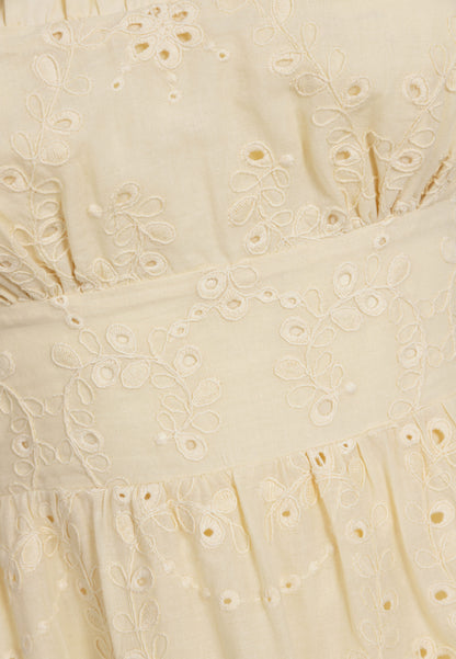 Yellow midi dress with floral embroidery CORSICA