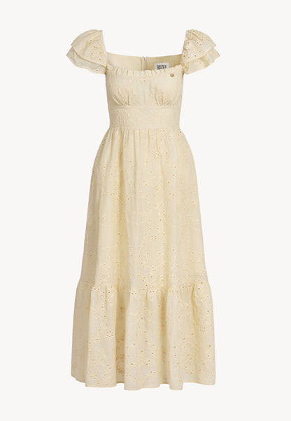 Yellow midi dress with floral embroidery CORSICA