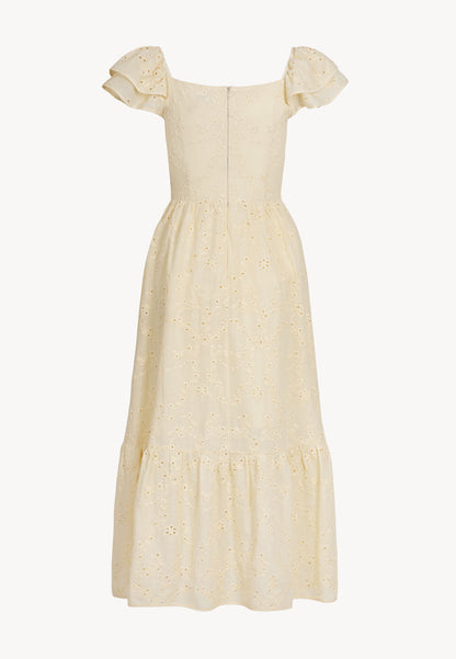 Yellow midi dress with floral embroidery CORSICA