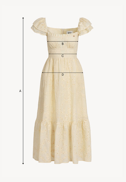 Yellow midi dress with floral embroidery CORSICA