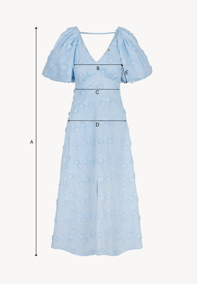 Blue midi dress with floral embroidery FELICITE