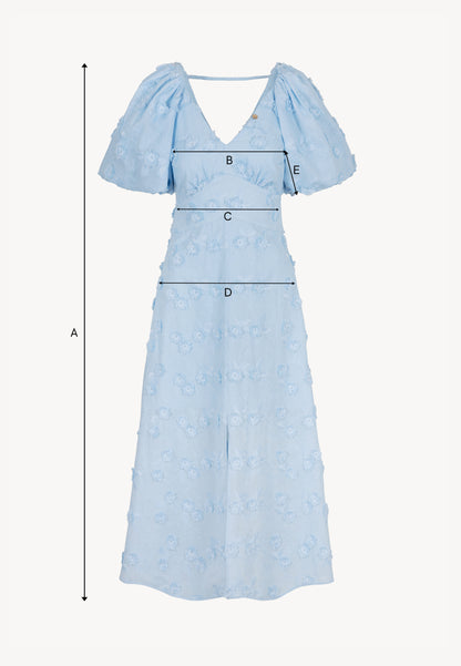 Blue midi dress with floral embroidery FELICITE