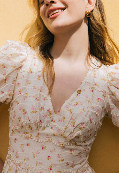 Cream maxi dress in the author's FIFFI print