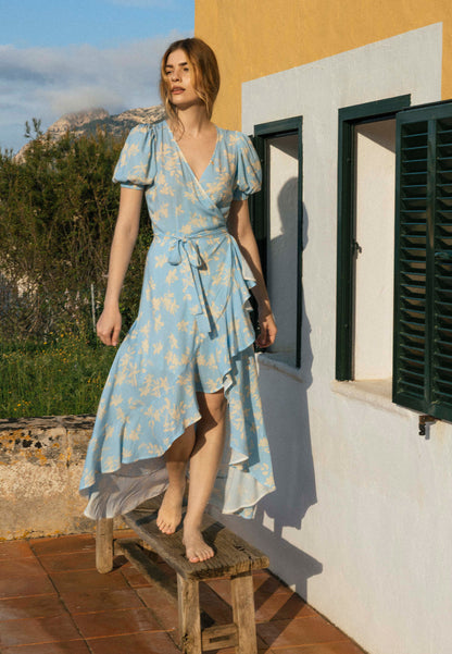 Envelope dress with decorative frill ISLAY blue