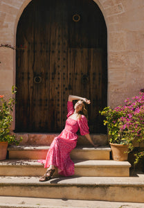 Pink midi dress with copyright print LUMIA