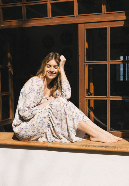 Cream midi dress in author's print PATRYA