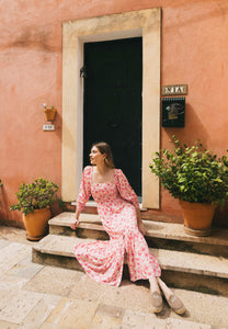 Red midi dress in author's print PATRYA