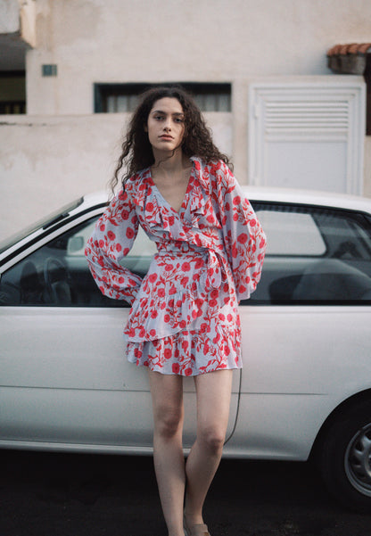 Blue wrap-style mini dress SYMA