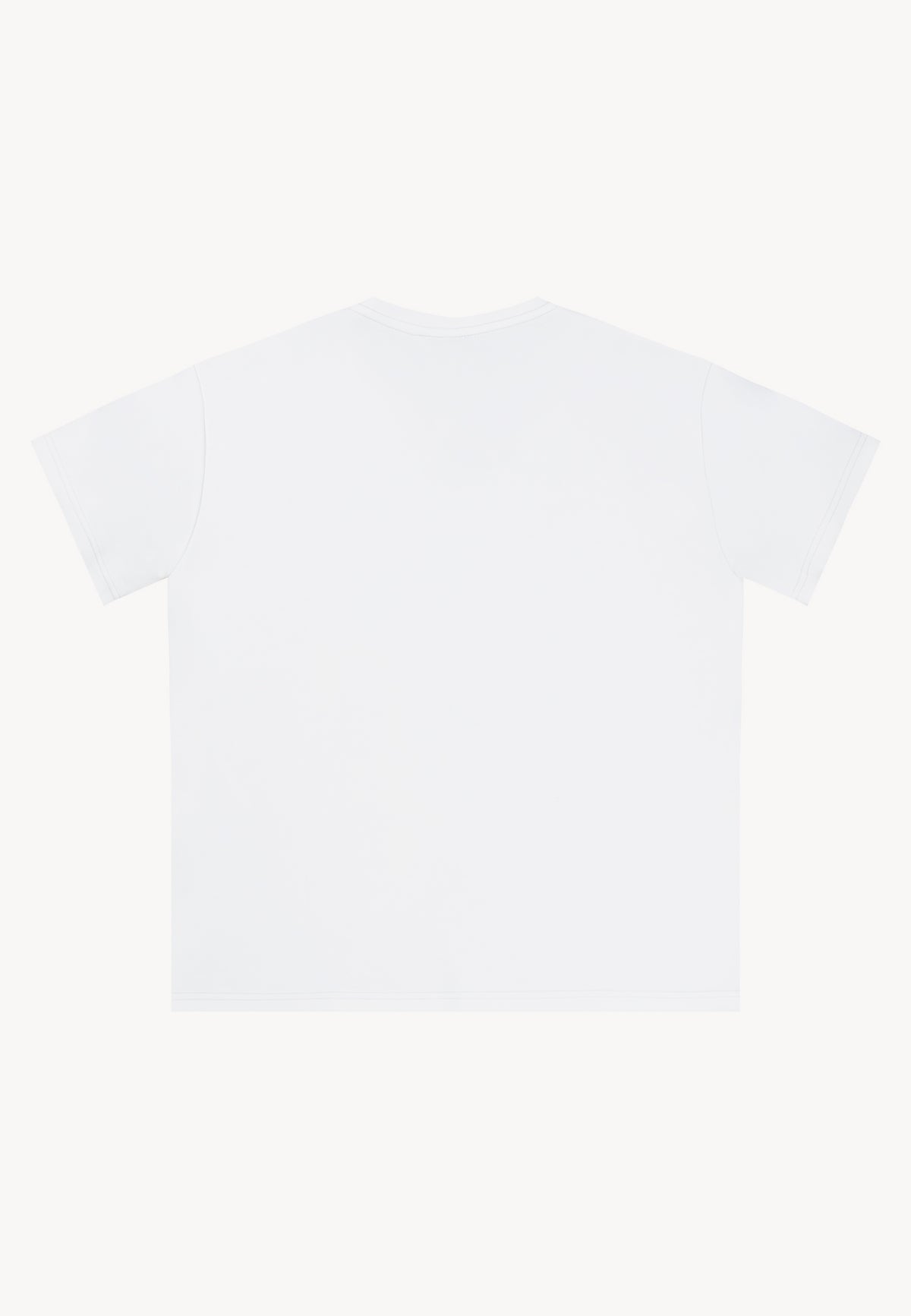 The back of a white TISHAG T-shirt.