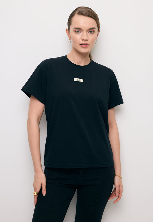 Black cotton T-shirt with TISHALLE logo