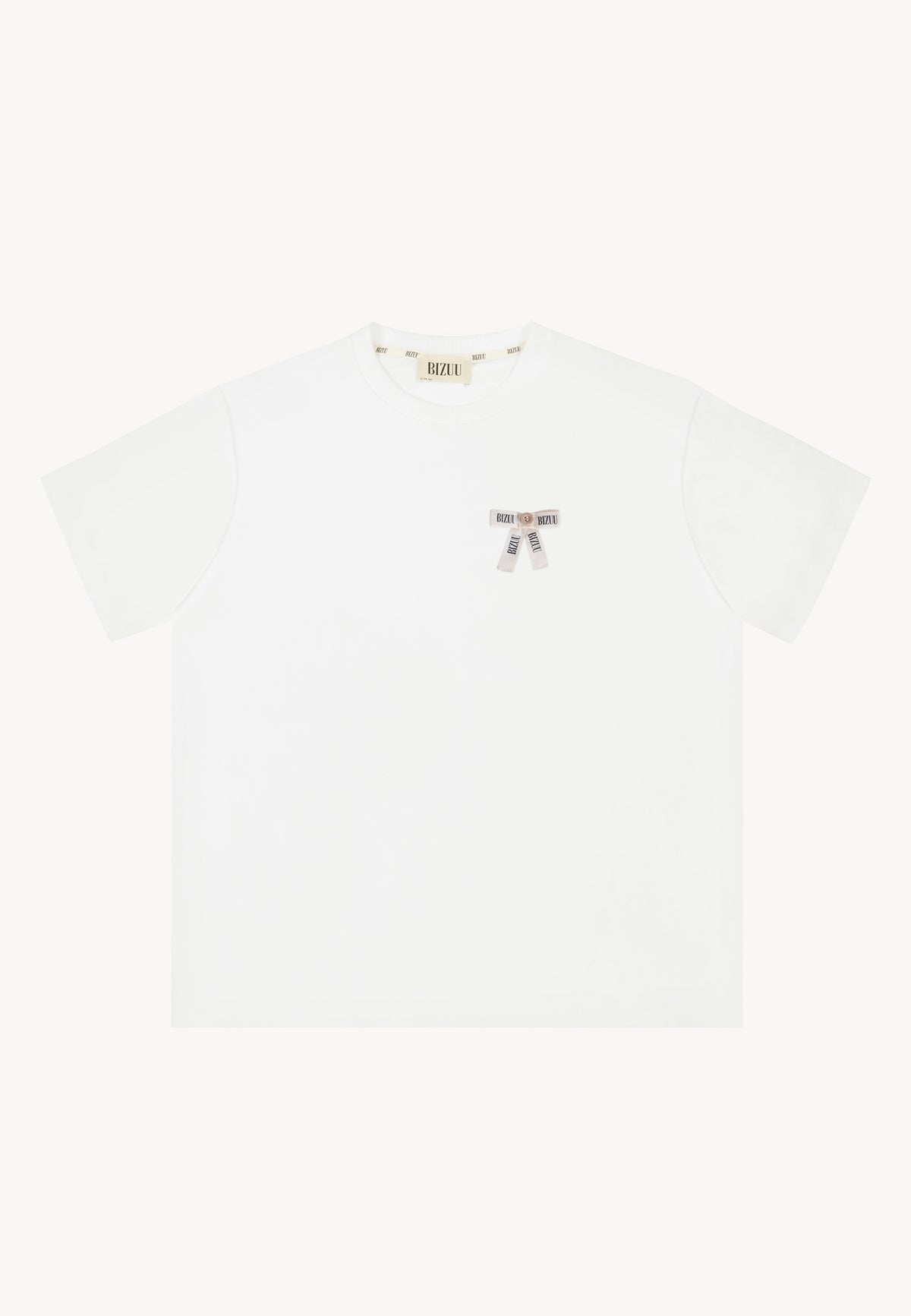 White T-shirt with TISHALLE logo bow.