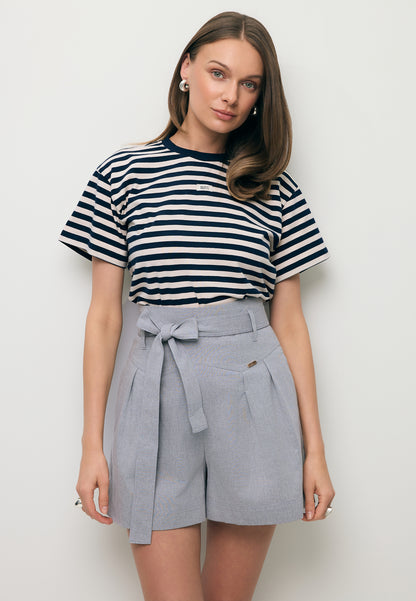Cotton TISHALLY T-shirt in cream and navy stripes
