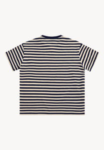 Cotton T-shirt with cream and navy blue stripes TISHALLY
