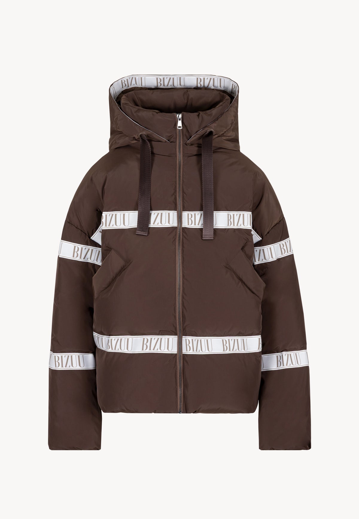 Brown TOKYO jacket with down filling and branded tape.