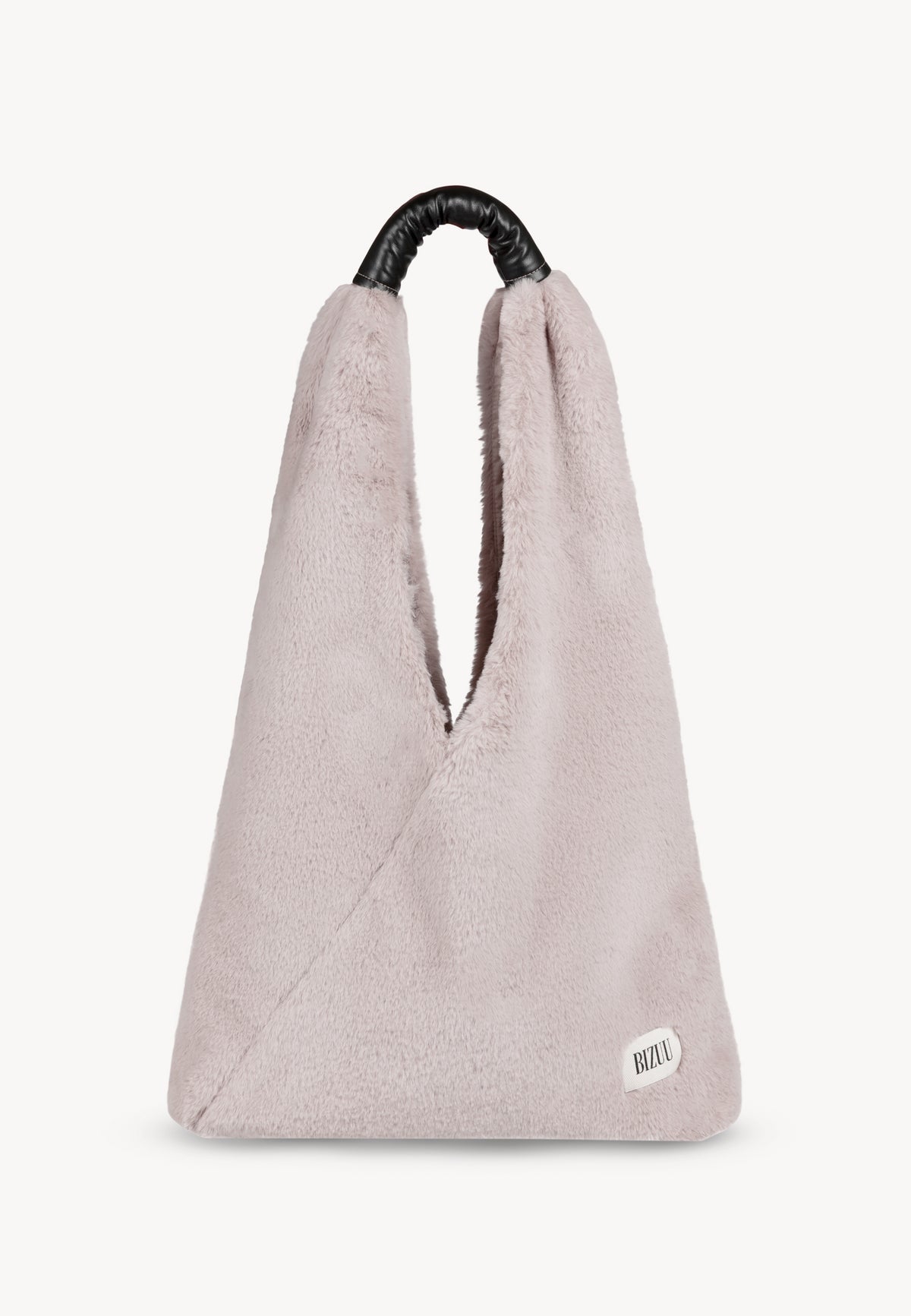 Front view of the beige faux fur TULI bag.