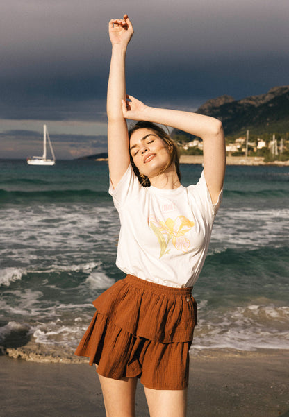 Cotton t-shirt with author's print TISHAL cream