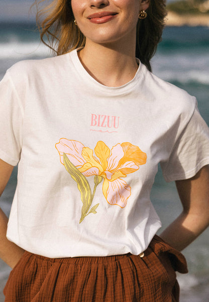 Cotton t-shirt with author's print TISHAL cream