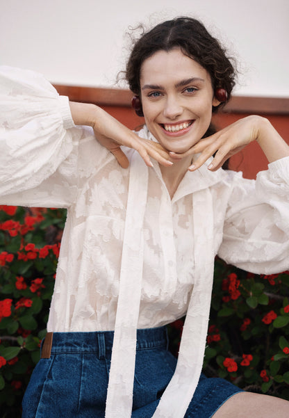 Cream floral blouse VALEA
