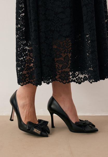 High heel stilettos with bow and embossed logo VALERIA black