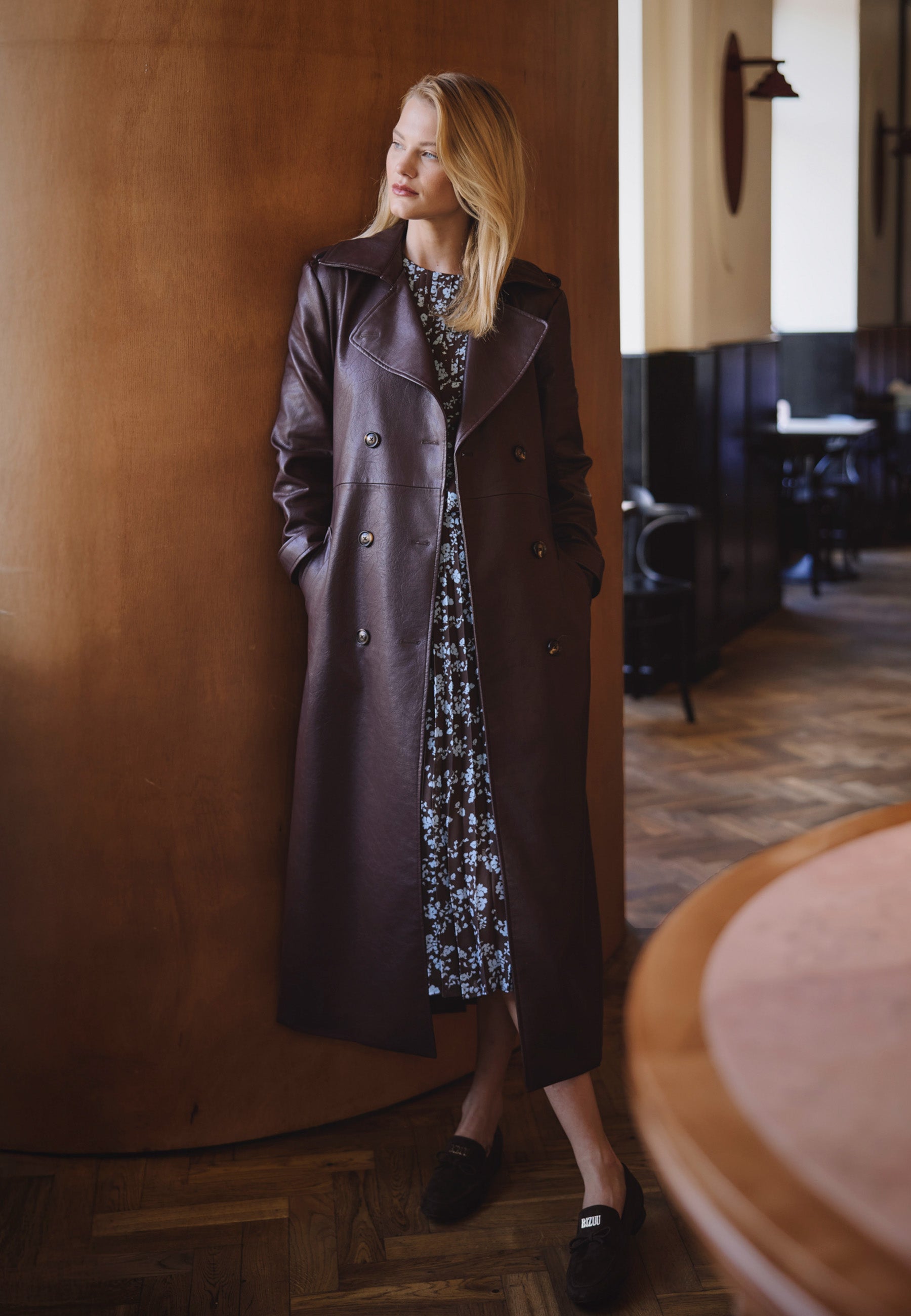 NYLA brown midi dress with pleated hem Bizuu NYLA brown midi dress with pleated hem Bizuu