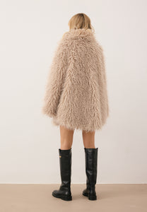 Beige VICENZA long-hair faux fur coat.