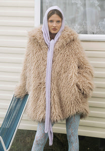 Beige VICENZA long-hair faux fur coat.