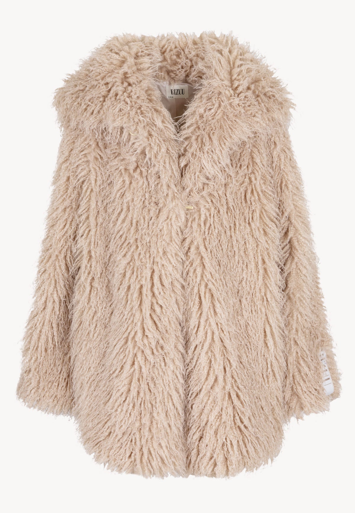 Beige crimped long-hair VICENZA faux fur coat.