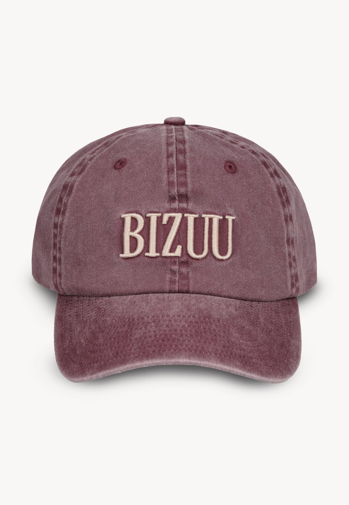 Front view of the burgundy ZANE cap with embroidered logo.