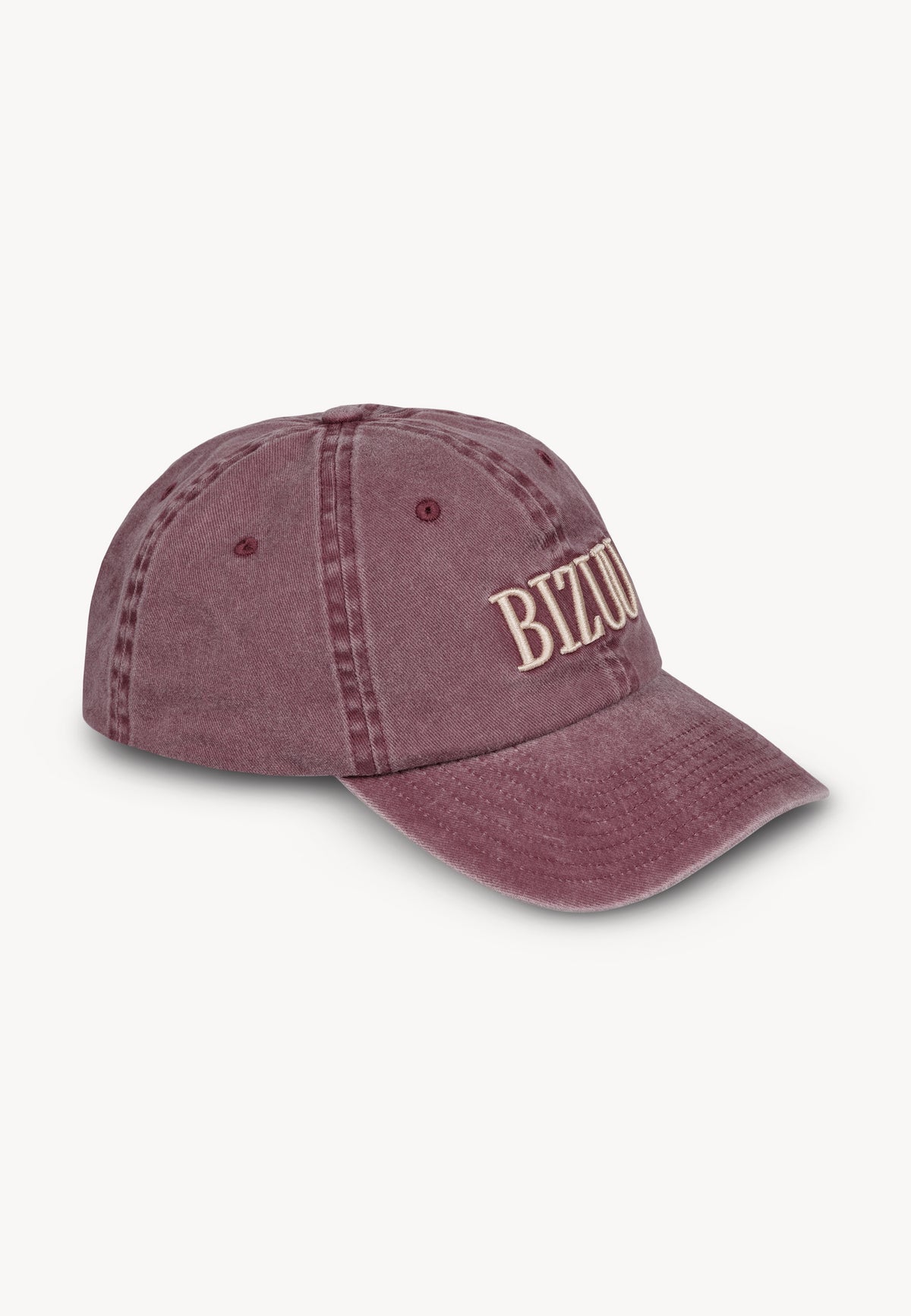 Burgundy ZANE cap with embroidered front logo, placed sideways.