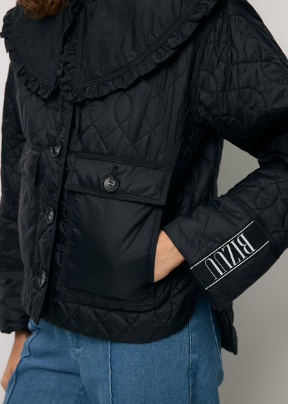 Black quilted jacket with a decorative collar ZANNI