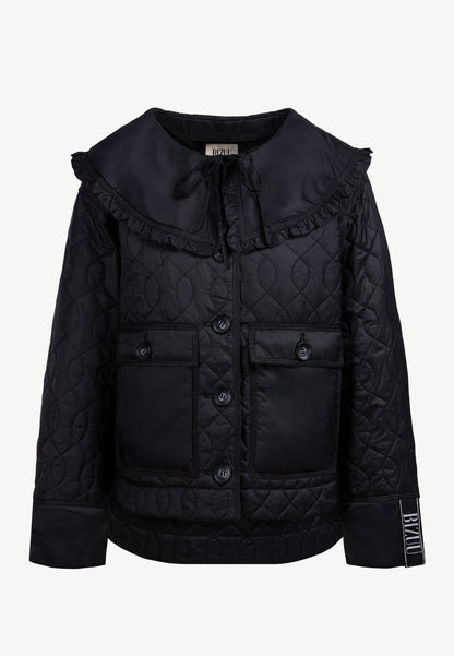 Black quilted jacket with a decorative collar ZANNI