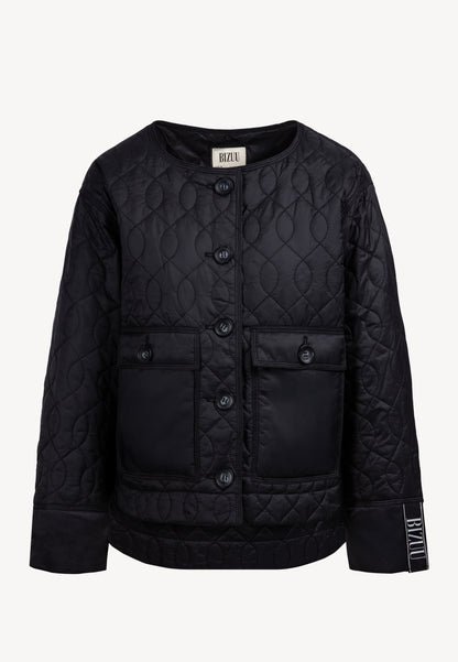 Black quilted jacket with a decorative collar ZANNI