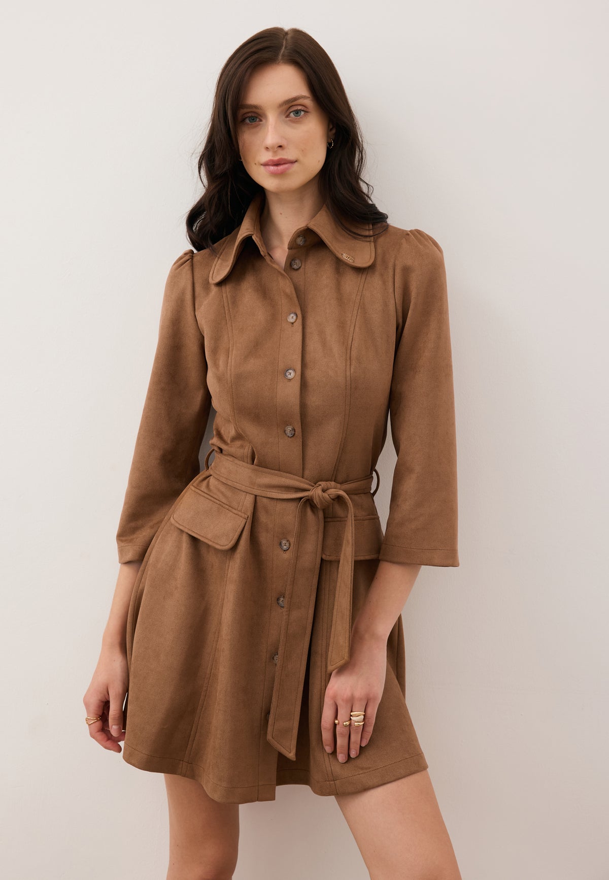 brown suede blazer dress ZORELLE – Bizuu Jacket outfit