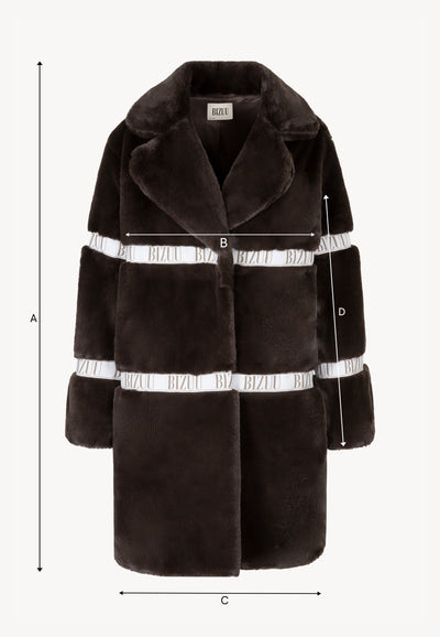 Brown FLORENCE women’s faux fur coat with branded side stripes