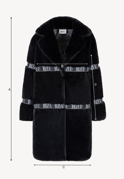 Black FLORENCE women’s faux fur coat with branded side stripes