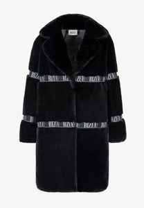 Black FLORENCE women’s faux fur coat with branded side stripes