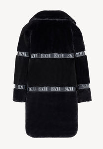 Black FLORENCE women’s faux fur coat with branded side stripes