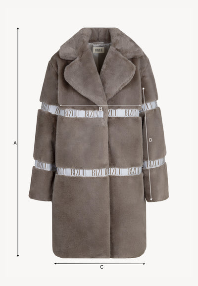 Women’s FLORENCE faux fur coat with branded side stripes in taupe