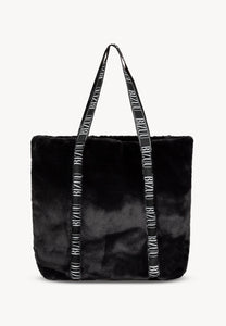 Black faux fur bag FUZZY with branded tape.