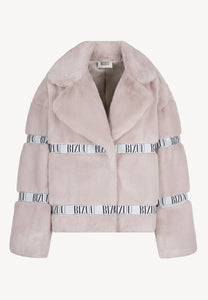 Beige GREGORIA short faux fur coat with branded side stripes
