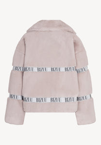 Beige GREGORIA short faux fur coat with branded side stripes