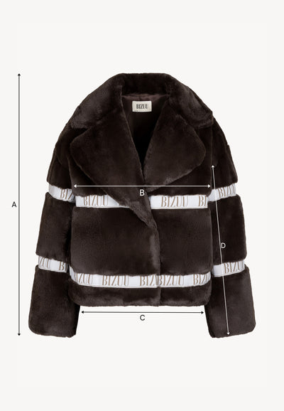 Brown GREGORIA short faux fur coat with branded side stripes