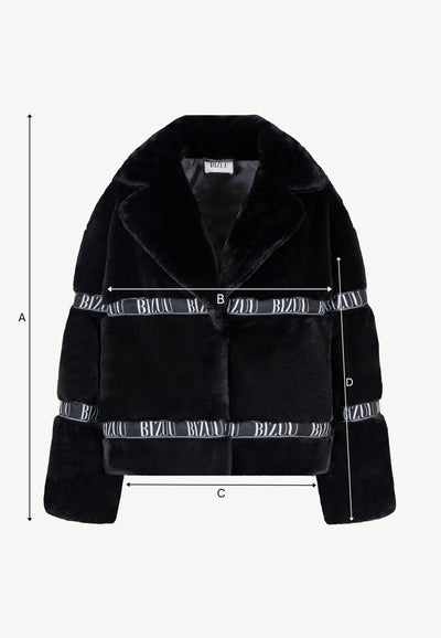 Black GREGORIA short faux fur coat with branded side stripes