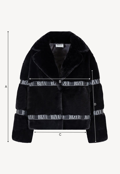 Black GREGORIA short faux fur coat with branded side stripes