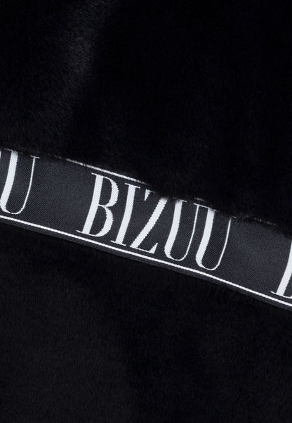 Black GREGORIA short faux fur coat with branded side stripes