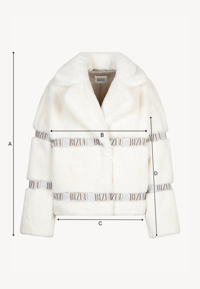 Cream GREGORIA short faux fur coat with branded side stripes