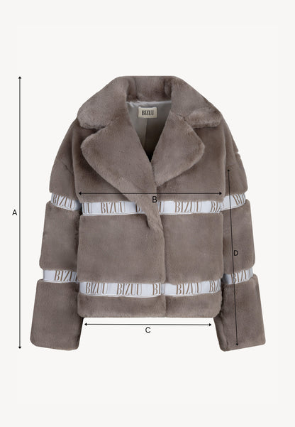 Taupe GREGORIA short faux fur coat with branded side stripes