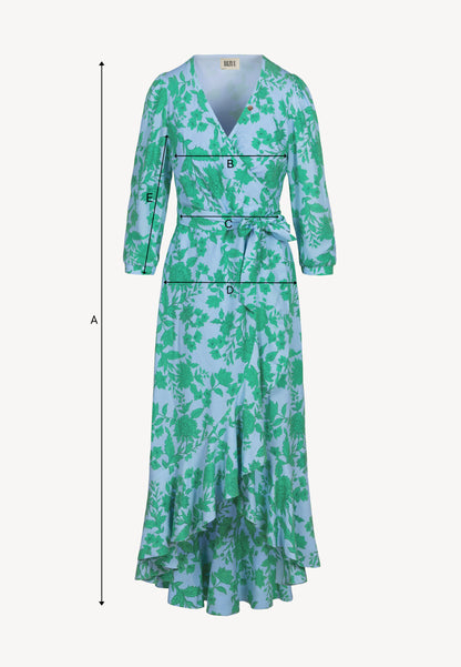 Blue tie-waist dress with ruffles HUELVA