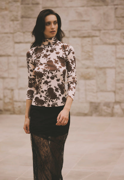 Cream turtleneck with author's OWAKA floral print